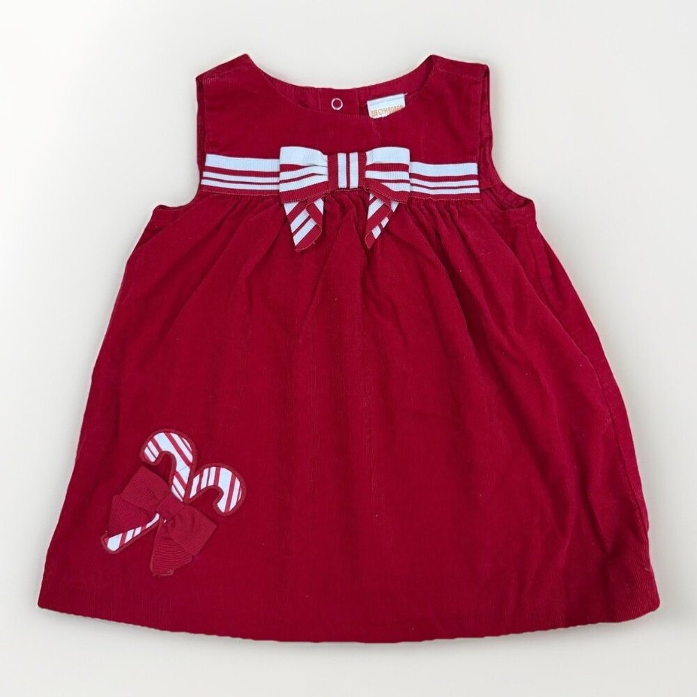 Gymboree Baby Girl Christmas Jumper Dress 6-12 Months Red Candy Cane Corduroy